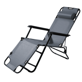 Portable Dual Purposes Extendable Folding Reclining Chair Grey