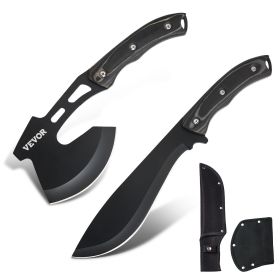 VEVOR Hunting Knife and Hatchet Axe Combo Set with Sheath, Fixed Blade Tactical Knife and Camping Axe
