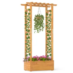 60" Tall Elevated Wooden Garden Bed, 44 LBS Roof Capacity Planter Box With 2 Side Trellises For Patio Backyard (Option: defaulttitle)