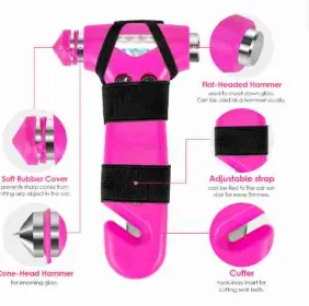 Car Safety Hammer Gift For Women, Three-in-One Tool With Window Breaker And Seat Belt Cutter, Safety Emergency Car Escape Tool For Family, Childr (Option: pink)