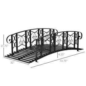 Metal Arch Garden Bridge With 660 Lbs. Weight Capacity, Safety Siderails, Vine Motifs, Easy Assembly For Creek, Stream, Pond, Black (Option: Black)