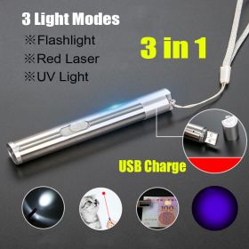 Red Laser Pointer Pen USB Rechargeable LED Light 3 In 1 UV Flashlight Cat Dog Toys (Option: 1pc)