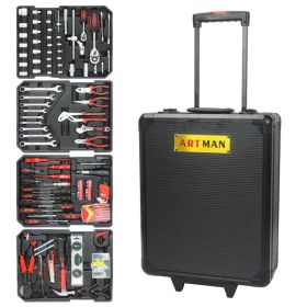 Black Manual Toolbox With 4 Layers Of Tool Sets And Wheels (Option: Black)