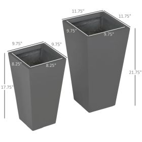 2-Pack Outdoor Planter Set, Flower Pots With Drainage Holes, Durable & Stackable Plant Pot, 22in & 18in, For Porch, Entryway, Patio, Yard, Garden (Option: Gray)