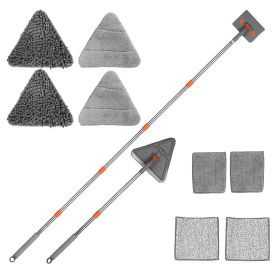 1Set 2 In 1 Baseboard Cleaner Mop Wall Cleaner Mop With Squeegee Extendable Long Handle 8 Reusable Fiber Flannel Chenille Mop Pads 360 Rotatable (Option: Grey)