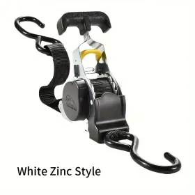 Automatic Ratchet Tension Belt Tensioner, Steel, Heavy Duty Harness For Luggage, Motorcycle And Cargo Holding, With Automatic Belt Recovery Funct (Option: White)