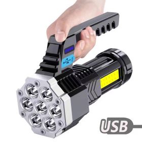 7 LED Flashlight COB Torch Rechargeable Side Light USB Charging 4 Modes Waterproof Work Light (Option: Black)