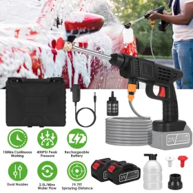 Cordless Pressure Washer 400PSI, 300W Portable Power Washer With 2 Nozzles & Foam Bottle, 1200mAh Rechargeable Battery For Car Bike Patio Window (Option: defaulttitle)