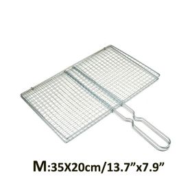 1pc Stainless Steel Vegetable BBQ Grilling Basket; Easy To Clean Grill Basket; Grill Accessories; Portable Folding Fish Grilling Basket With Remo (size: M)