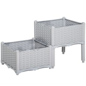 2-Piece Raised Garden Bed with Legs, Self-Watering Planter Box Raised Bed to Grow Flowers, Herbs & Vegetables, Gray (Option: Gray-450x450x230 mm)